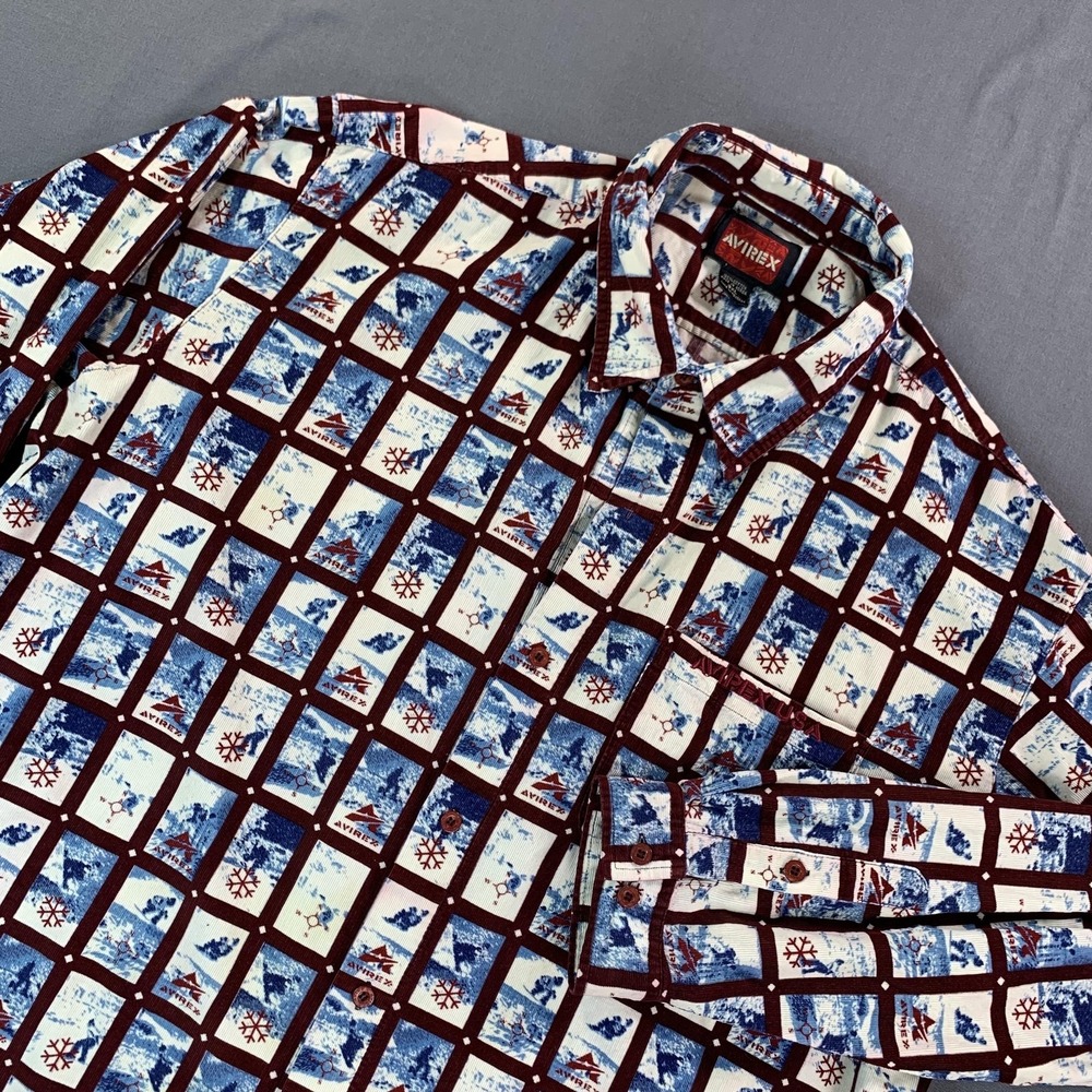 Vintage Avirex Shirt Mens‎ 3XL Multicolor Ski Graphic Corduroy Button Up 90s